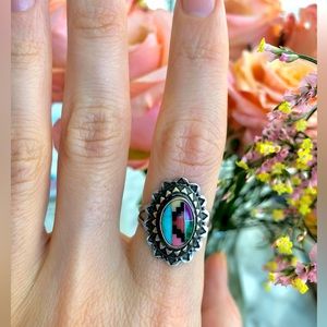 Vintage sterling silver Native Southwestern Multi Stone Inlay Ring